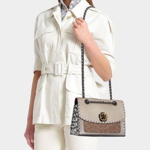 New! COACH Leather Turnkey Rivet Logo Flower Purse